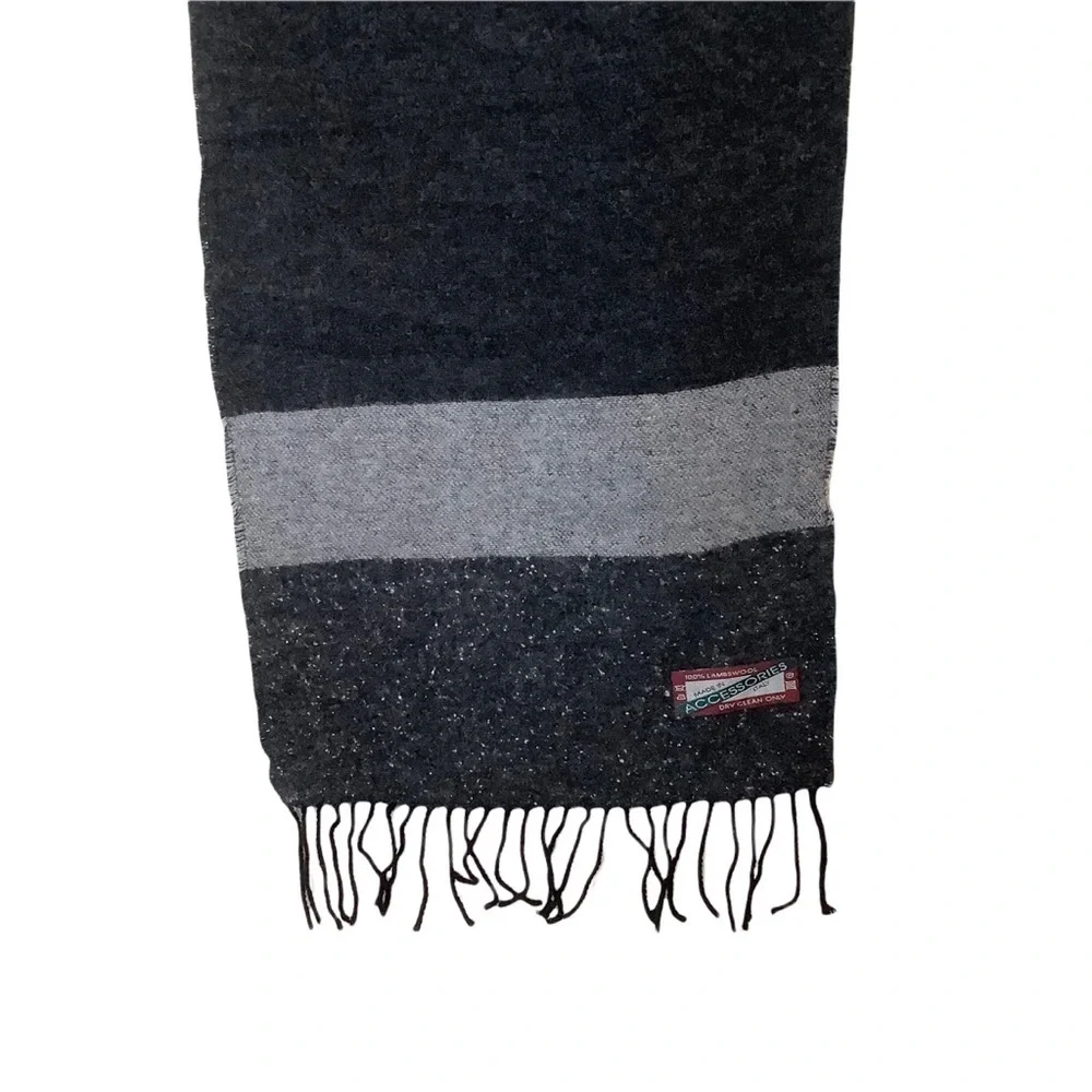 Vintage Made in‎ Italy Men's Gray 100% Wool Fringe Winter Scarf